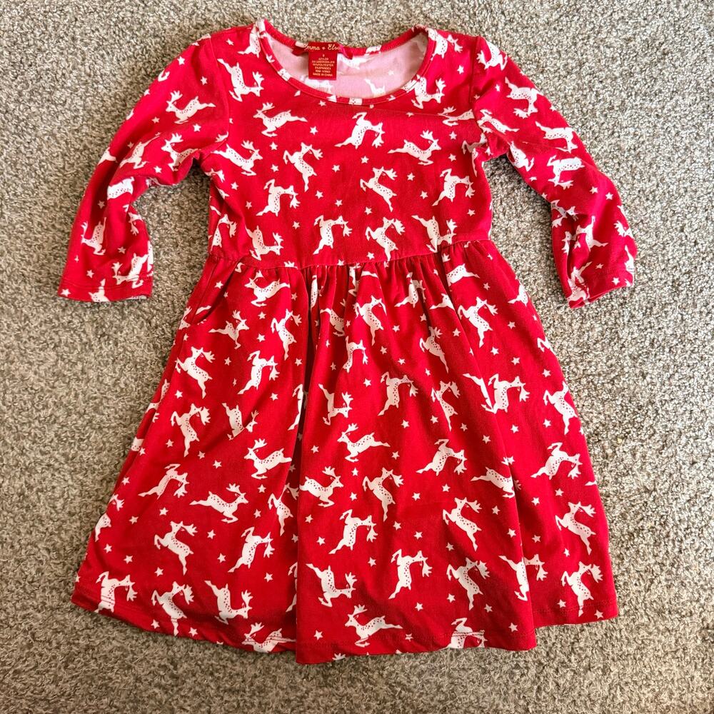 Emma & Elsa Dress Reindeer Red Holiday Christmas Long Sleeve Size 5